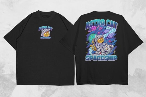 Astro Cat Spaceship T-shirt Design