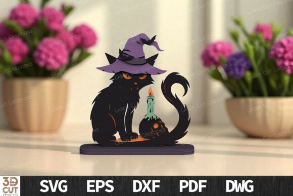 Black Cat with Candle SVG Sign