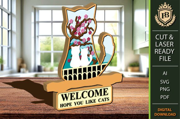 Cat Cherry Blossom Welcome SVG