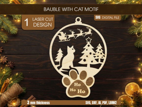Cat Christmas Bauble SVG Laser Cut