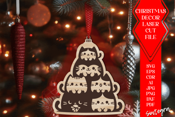 Cat Christmas Tree Baubles SVG Laser Cut