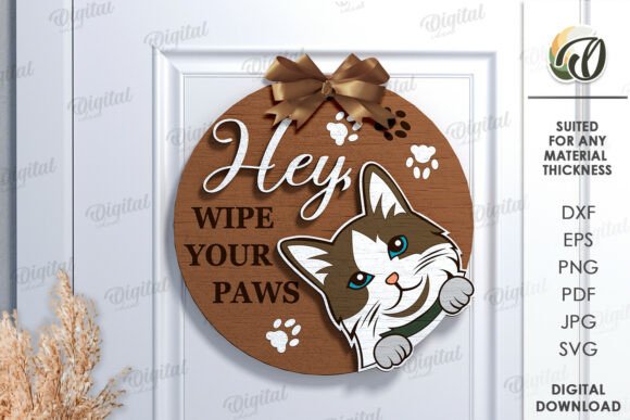 Cat Round Sign Laser Cut