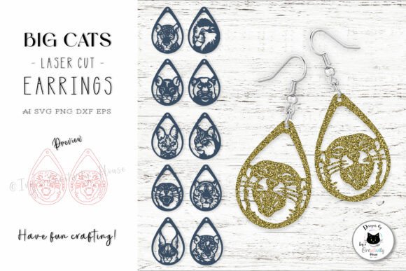 Cat Teardrop Earrings Laser Cut Bundle