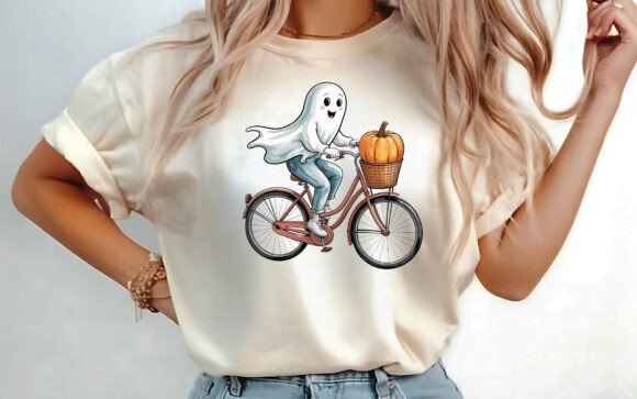 Cheerful Ghost Riding Bicycle Halloween