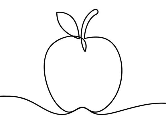 Continuous Line Art Apple Fruit Design