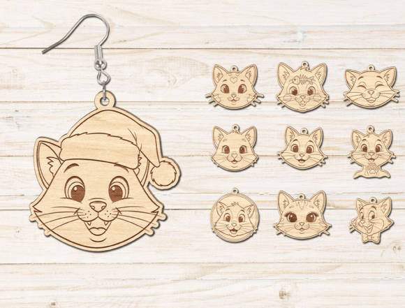 Cute Cat Face Wooden Earrings Bundle SVG