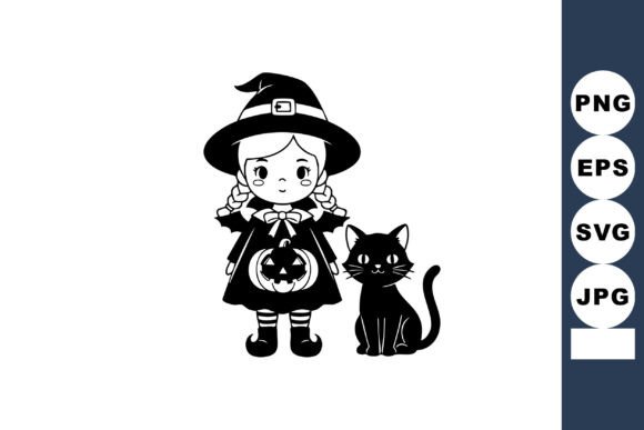 Cute Little Witch Girl Holding Pumpkin