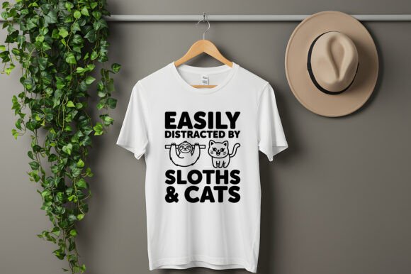 Easily Distracted by Sloths Cats T-Shirt