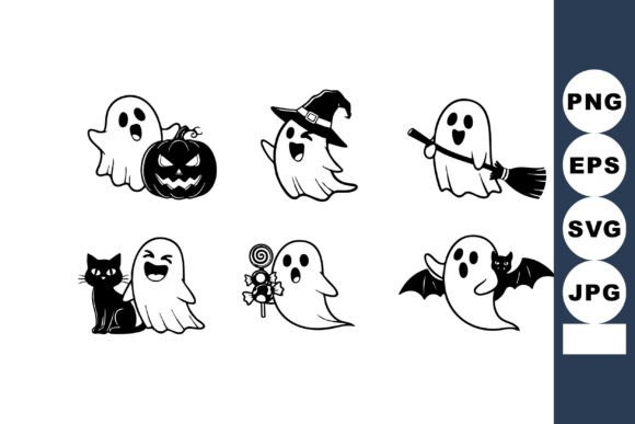Halloween Ghost Characters with Witch Ha