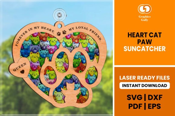 Heart Cat Paw Suncatcher SVG