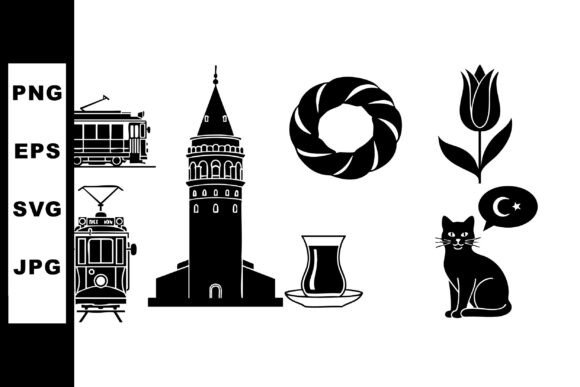 Istanbul Tram & Galata Tower Vector Set