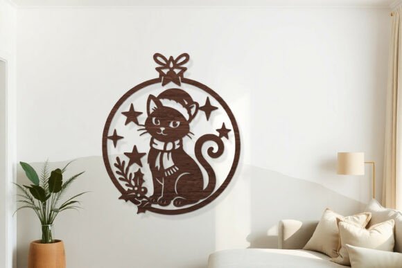 Laser Cut Christmas Cat Ornament SVG