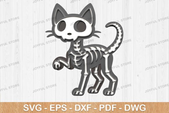 Layered Skeleton Cat Halloween SVG