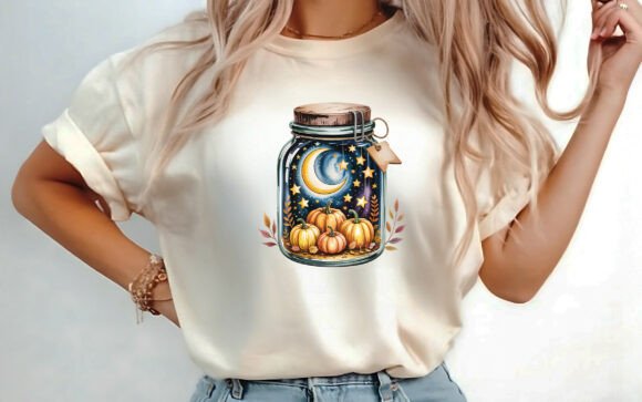 Magical Pumpkin Jar with Moon Stars PNG