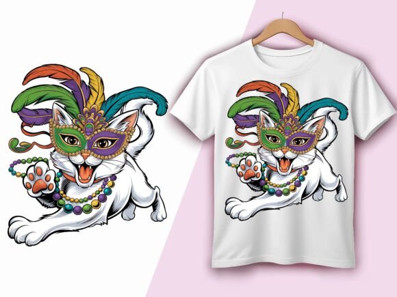 Mardi Gras Cat Mask Beads Party Vector