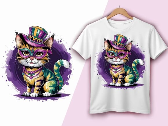 Mardi Gras Cat Mask Beads Top Hat Party