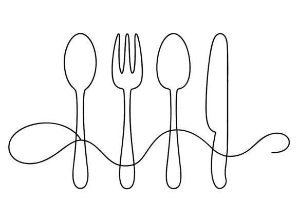 One Lien Spoon, Fork, Knife Illustration