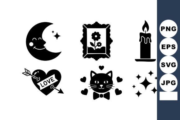 Romantic Love Themed Vector Icons with M