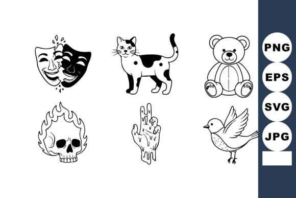 Six Black and White Vector Icons Featuri