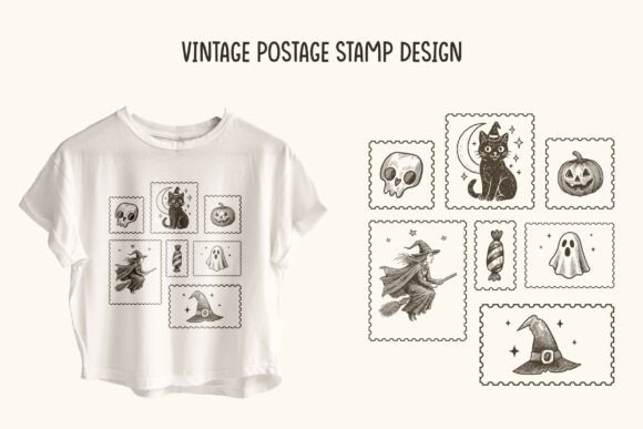 Vintage Stamp Halloween Ghost PNG