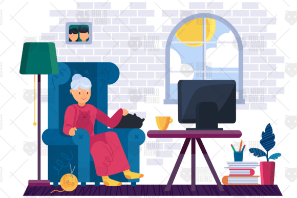 Watching TV Grandmother