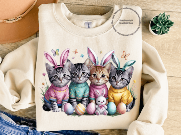 Watercolor Cat PNG, Bunny Ears, Easter